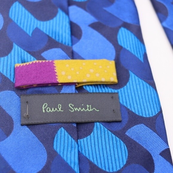 Paul Smith Blue Geometric Vintage Silk Necktie Bold Quirky Career Menswear - Picture 7 of 8